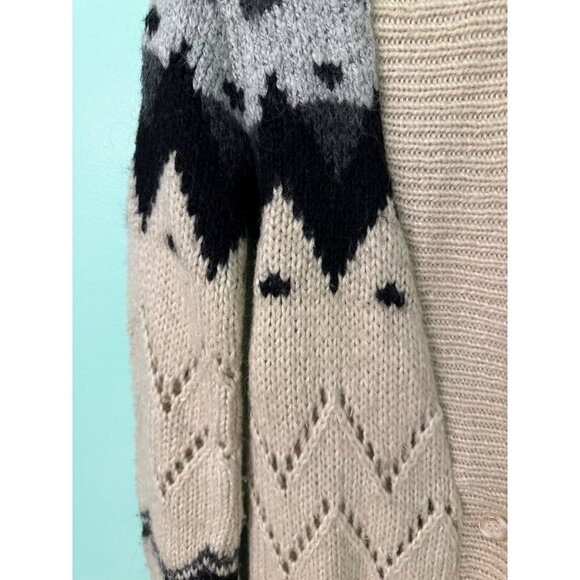 Topshop Womens Nordic Fair Isle Knit Cardigan Button Front Beige/Gray/Black Size - Picture 4 of 9